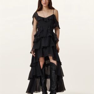 All Saints Sienna Black High Low Ruffle Dress Allsaints NWT